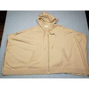 Michael Kors Hooded Sweater Poncho Womens Tan Khaki Size L/XL Full Zip Cotton Bl